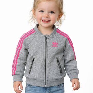 Adidas Originals Tracksuit Jacket Toddler 18-24 Months Gray Heather Pink Stripe